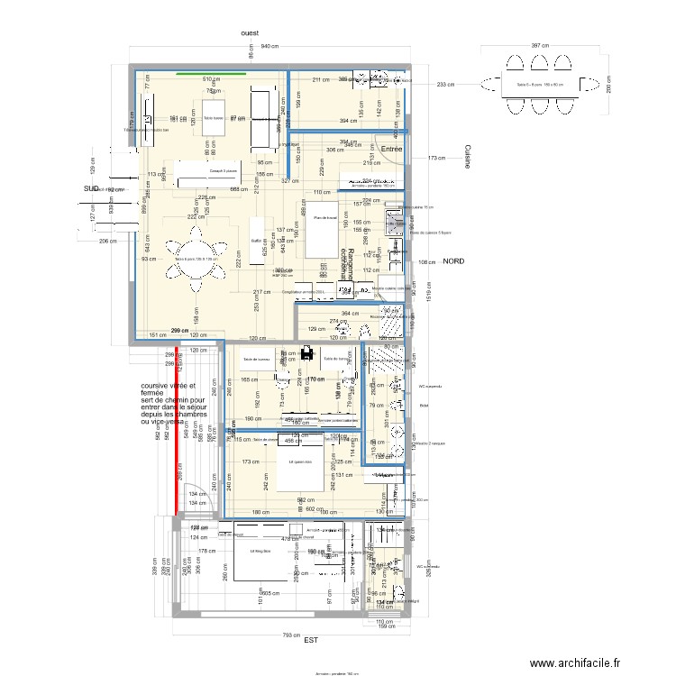 Plan L 135 m2 TURQUEL. Plan de 2 pièces et 119 m2