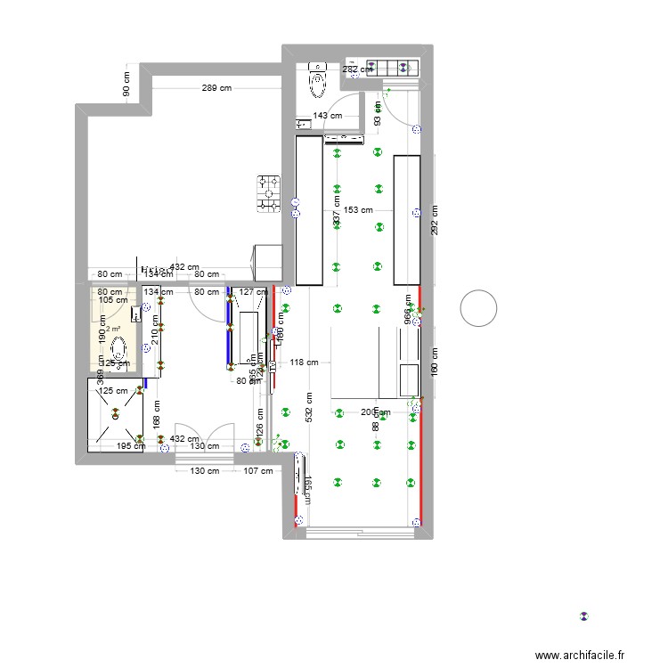 chambre Elec. Plan de 1 pièce et 2 m2