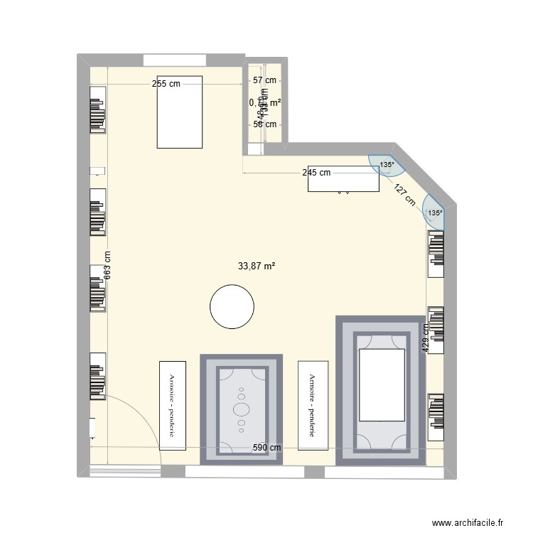 boutique. Plan de 2 pièces et 35 m2