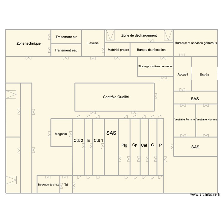 Locaux . Plan de 33 pièces et 1291 m2