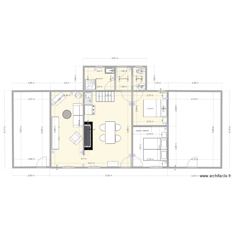 MAISON SALNEL. Plan de 5 pièces et 54 m2