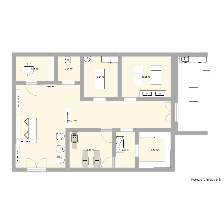 plan institut paquebot . Plan de 8 pièces et 82 m2