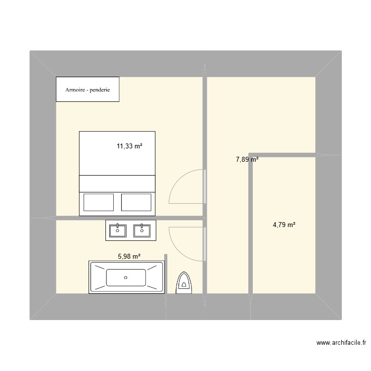 Plan étage 1 ch. Plan de 4 pièces et 30 m2