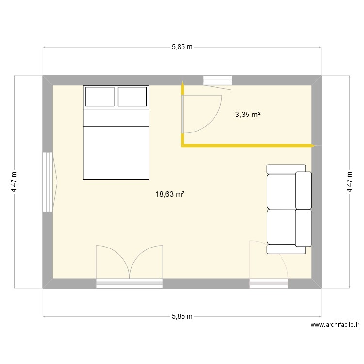 Annexe 26 Valbo. Plan de 2 pièces et 22 m2