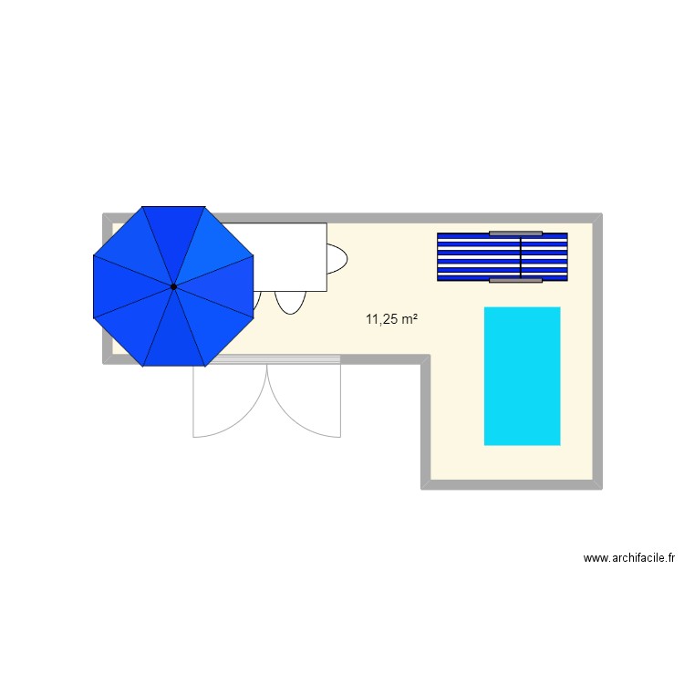 exterieur. Plan de 1 pièce et 11 m2