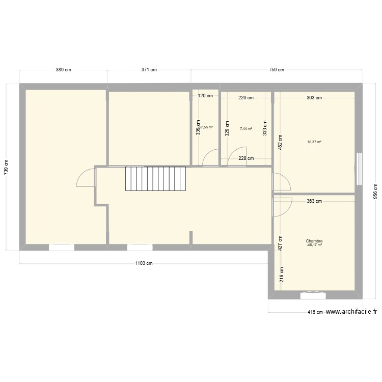 étage 2. Plan de 4 pièces et 43 m2