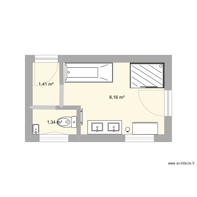 Essai 2 sdb. Plan de 3 pièces et 11 m2