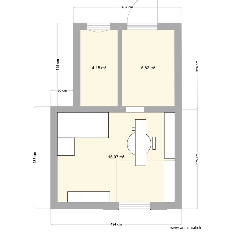 CELS. Plan de 3 pièces et 25 m2