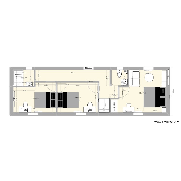 comble 1. Plan de 6 pièces et 50 m2