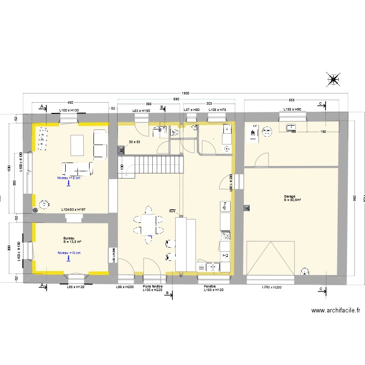 RDC_VF après travaux. Plan de 1 pièce et 154 m2