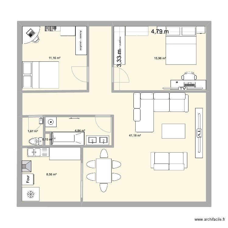 Plan F3. Plan de 7 pièces et 83 m2