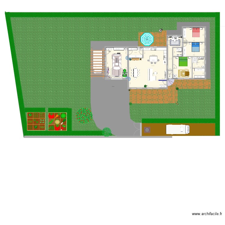 Ploulec'h_Plain Pied_terrain. Plan de 9 pièces et 170 m2