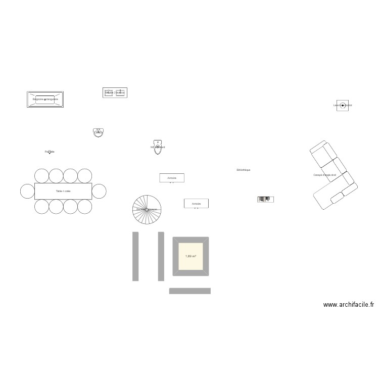 mma. Plan de 1 pièce et 2 m2