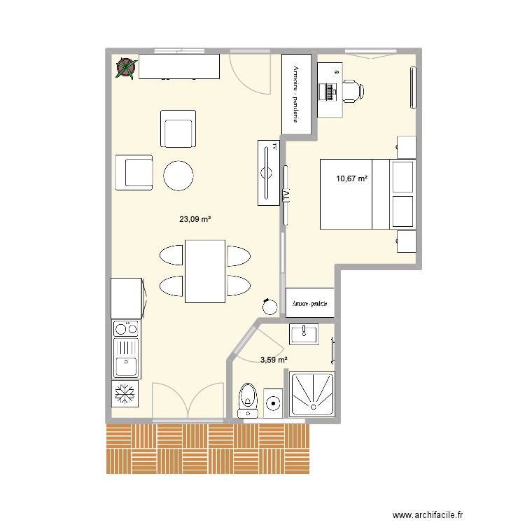 Maison. Plan de 3 pièces et 37 m2