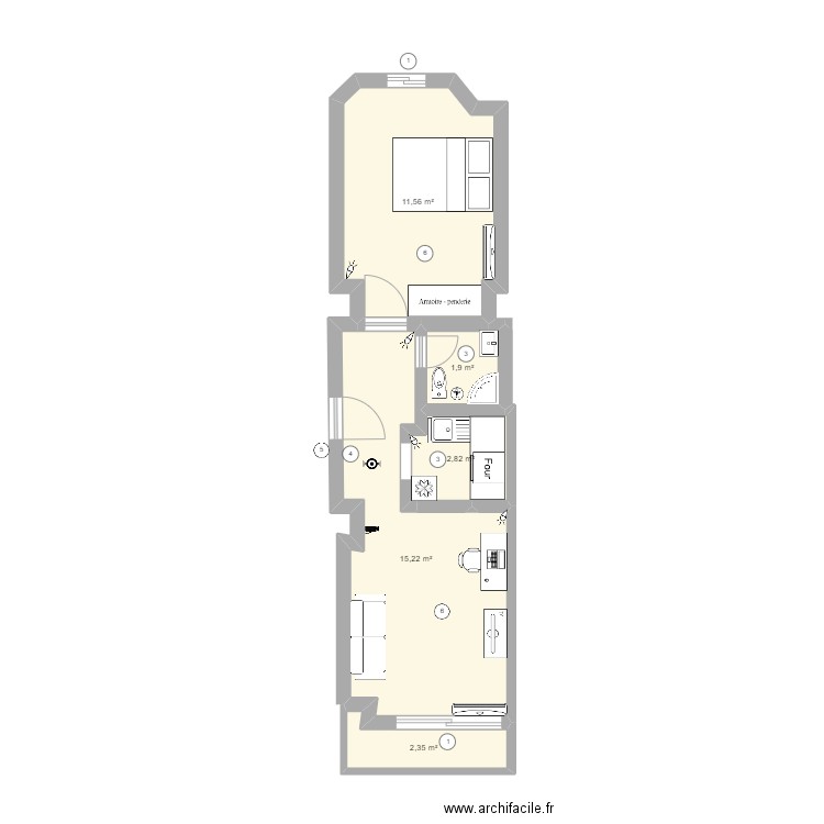 project 2 . Plan de 5 pièces et 34 m2