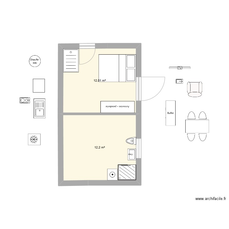 fadom15. Plan de 2 pièces et 24 m2