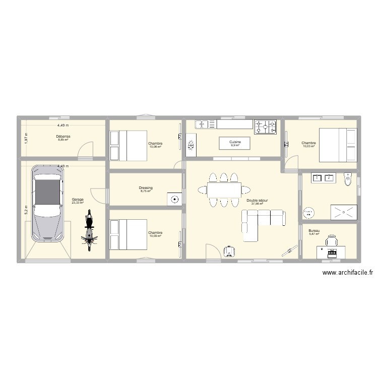 Chalet 1. Plan de 9 pièces et 122 m2