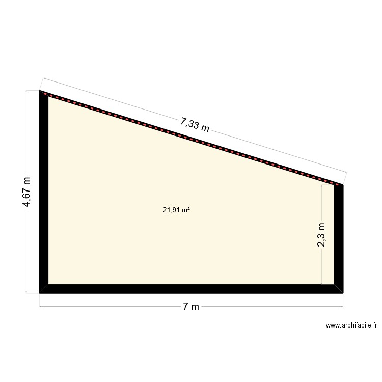 coupe. Plan de 1 pièce et 22 m2