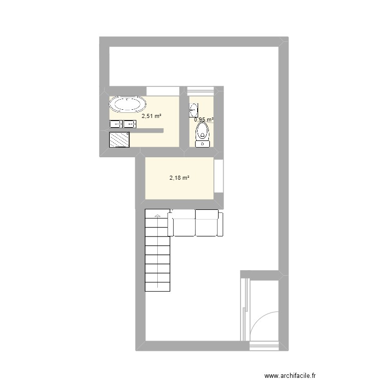 maison . Plan de 3 pièces et 6 m2