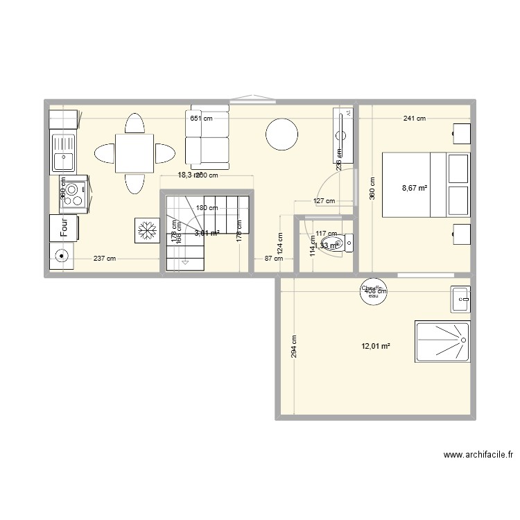 combles blum. Plan de 5 pièces et 43 m2