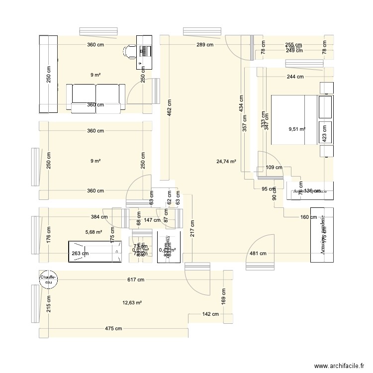 Perso. Plan de 9 pièces et 74 m2