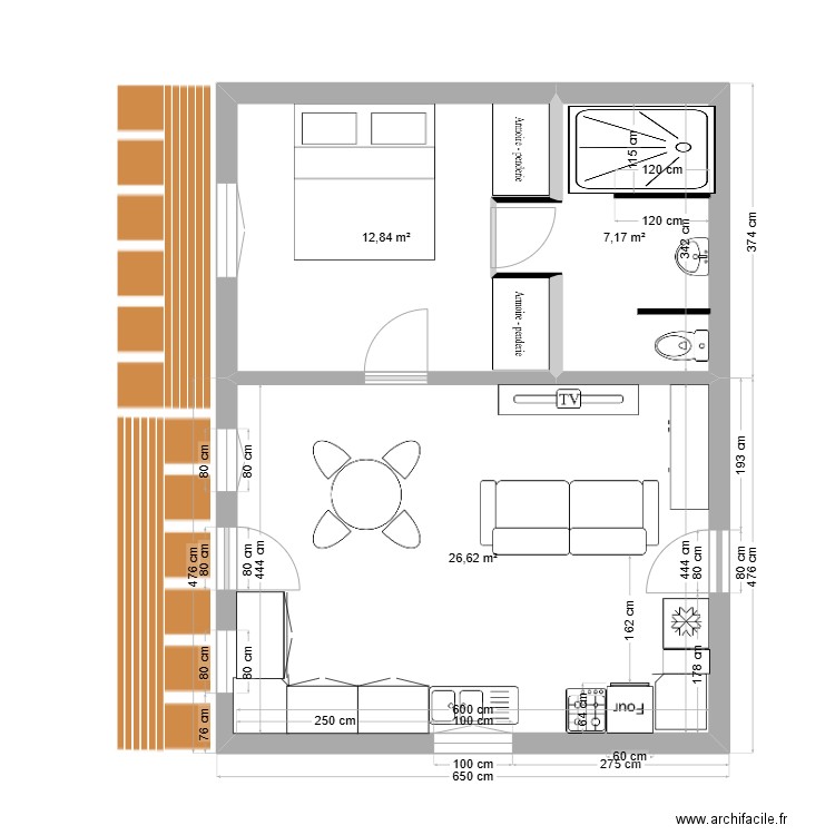 Projet 17-02-2025. Plan de 3 pièces et 47 m2