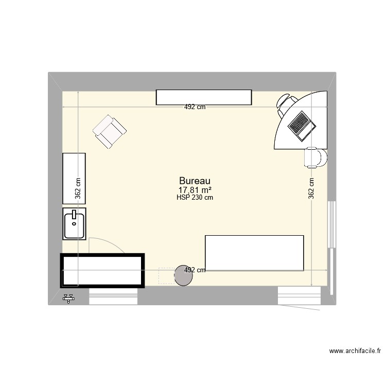 erp. Plan de 1 pièce et 18 m2