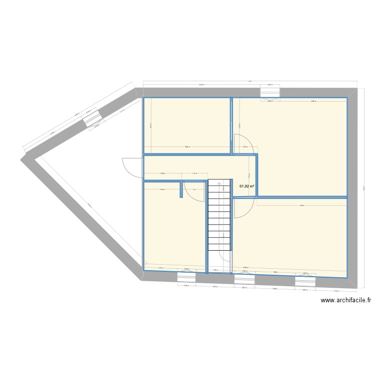 étage. Plan de 1 pièce et 62 m2