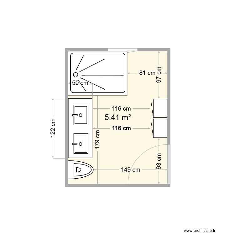 plan 2 sdb. Plan de 1 pièce et 5 m2