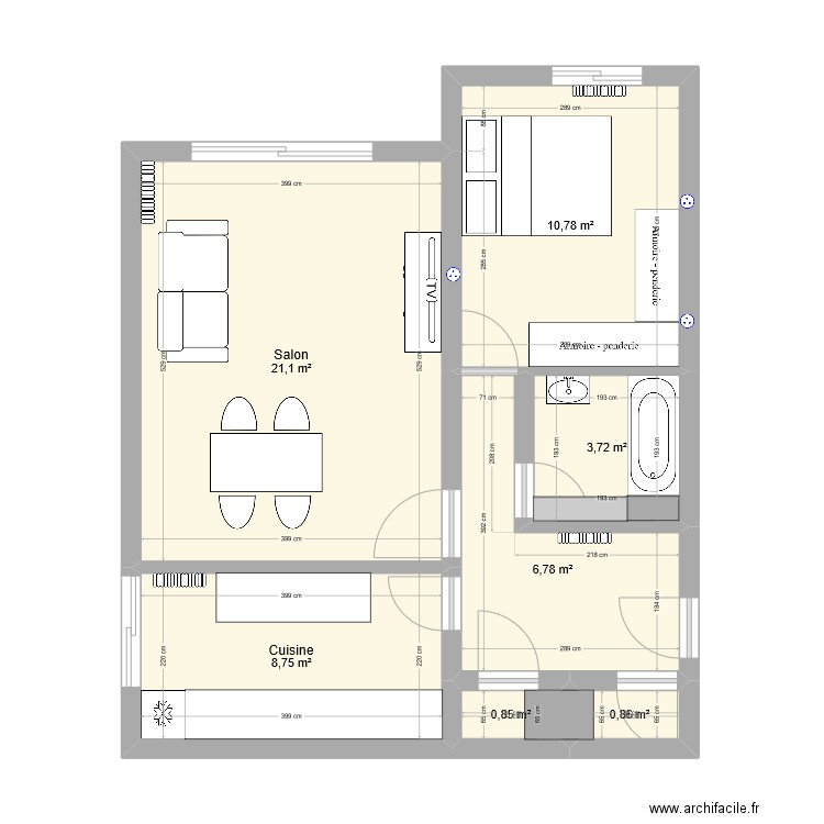 Appartement sauge. Plan de 7 pièces et 53 m2