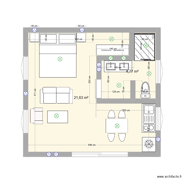 bungalow mada 1. Plan de 2 pièces et 26 m2