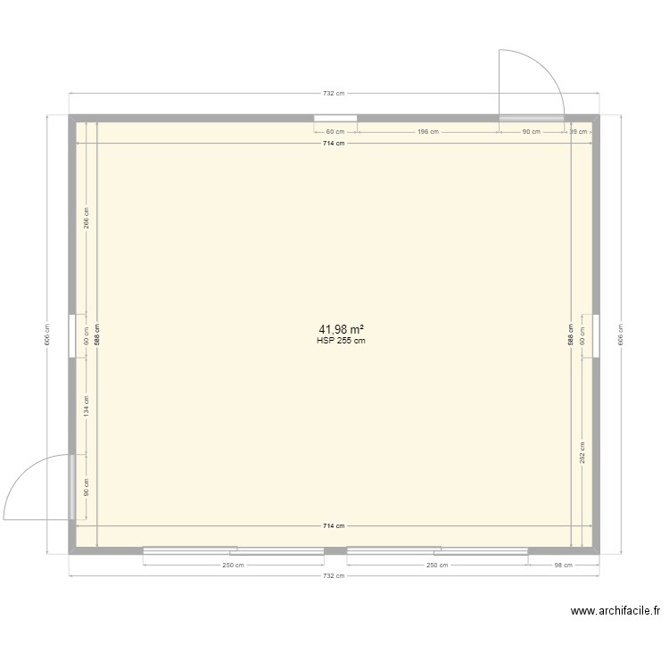 Espace VIP 45m². Plan de 1 pièce et 42 m2