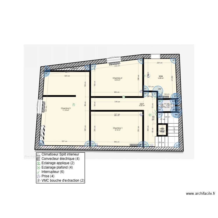 Elec. Plan de 9 pièces et 54 m2