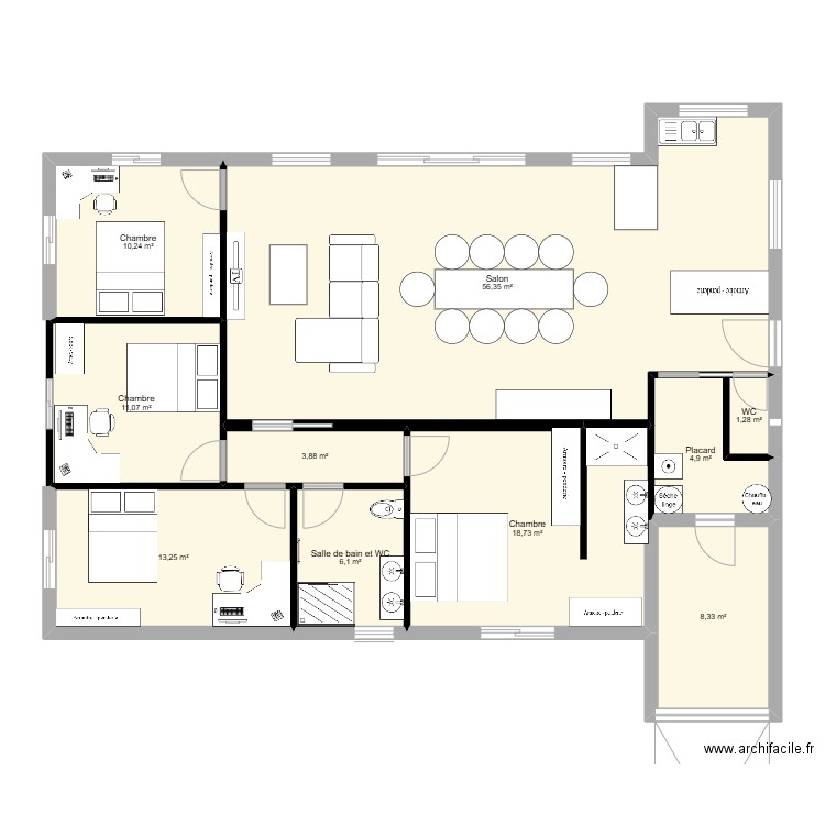 Maison 5 conteneur. Plan de 10 pièces et 134 m2