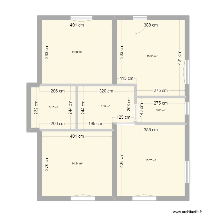 Maison initiale. Plan de 7 pièces et 78 m2