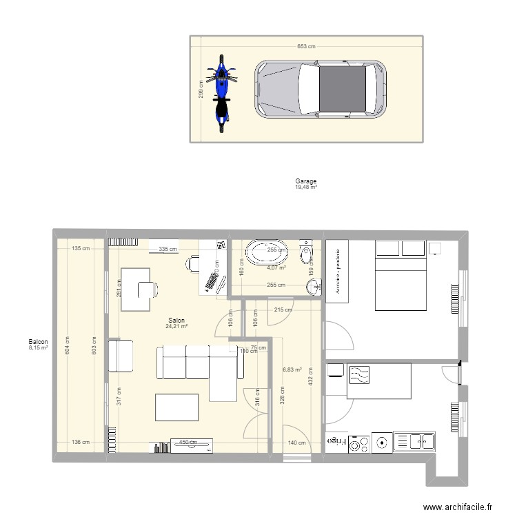 Tahivahine Maruhi. Plan de 5 pièces et 63 m2