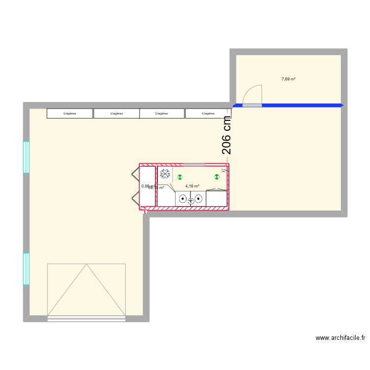 garage. Plan de 4 pièces et 72 m2