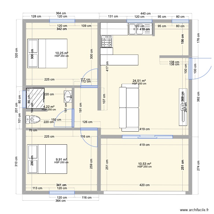 MAMAN. Plan de 5 pièces et 59 m2