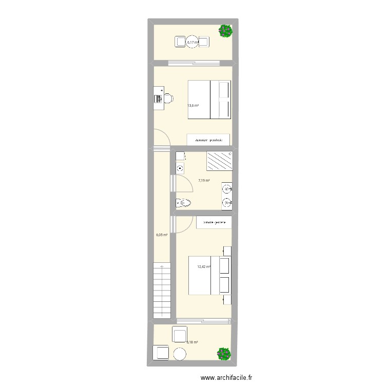 Etage meublé. Plan de 6 pièces et 52 m2