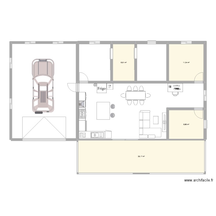 maison F3 100m cuisine salon . Plan de 4 pièces et 62 m2