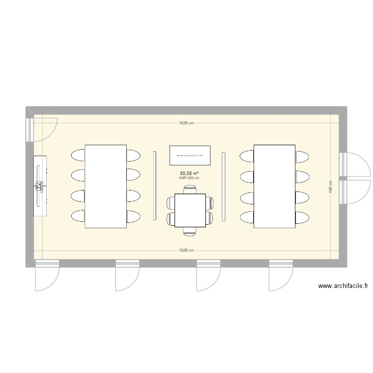 Open-space Bureau. Plan de 1 pièce et 50 m2