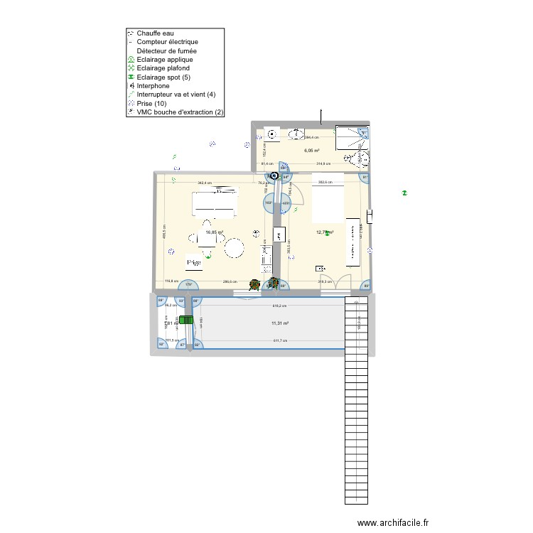 Appartement Jean Jaurès t1. Plan de 5 pièces et 49 m2