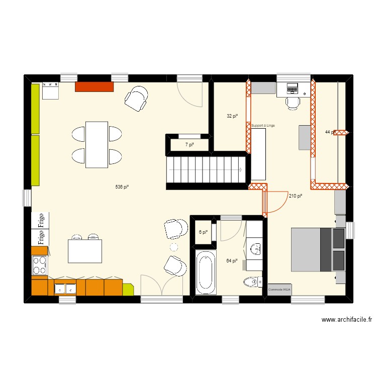 croquis Maison Toon - option 2. Plan de 7 pièces et 84 m2