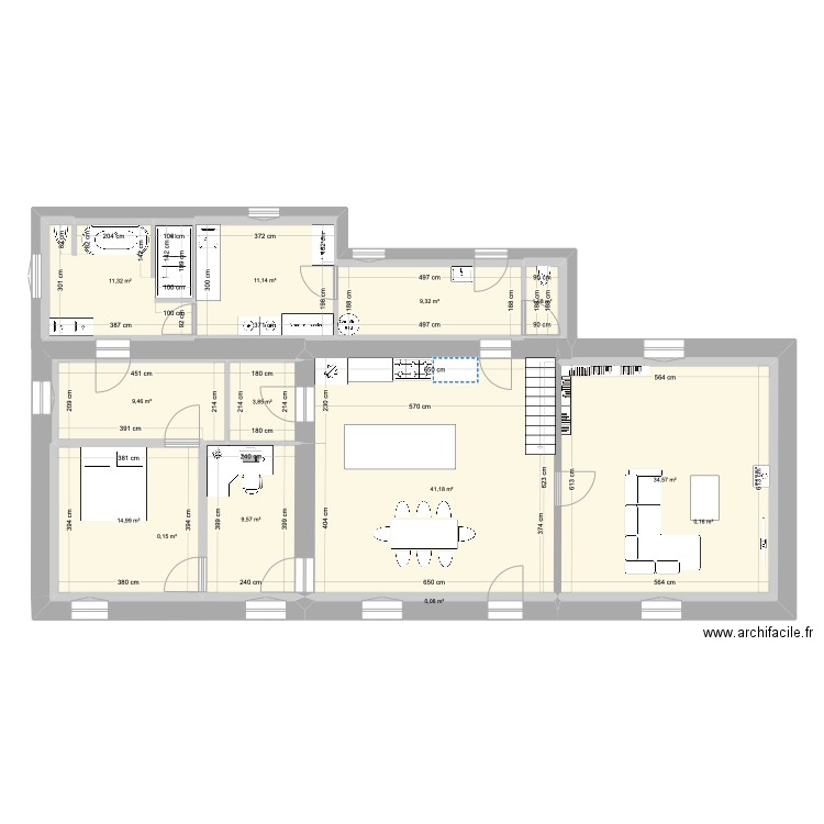 les champs 3. Plan de 24 pièces et 263 m2