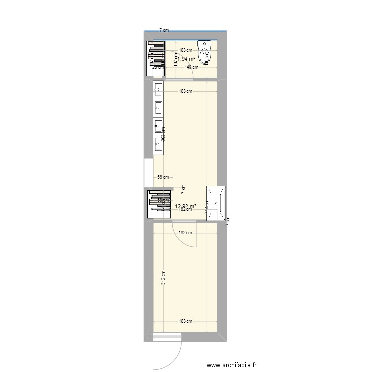 CLAE actuel. Plan de 2 pièces et 15 m2