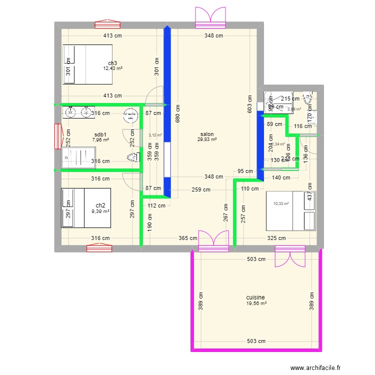 maison superU. Plan de 9 pièces et 98 m2