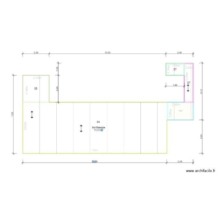 sol etanche B. Plan de 5 pièces et 163 m2