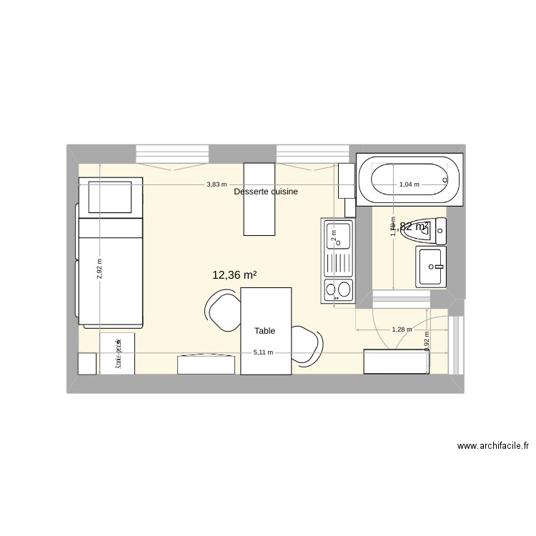 Appartement. Plan de 2 pièces et 14 m2