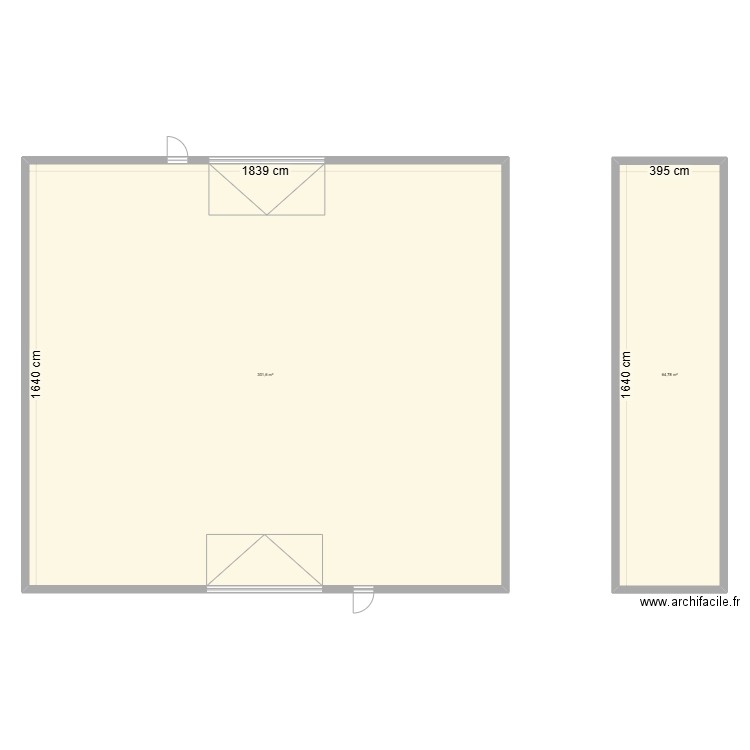 Danse. Plan de 2 pièces et 366 m2