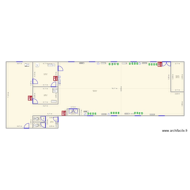 Salle Bainghen. Plan de 8 pièces et 282 m2